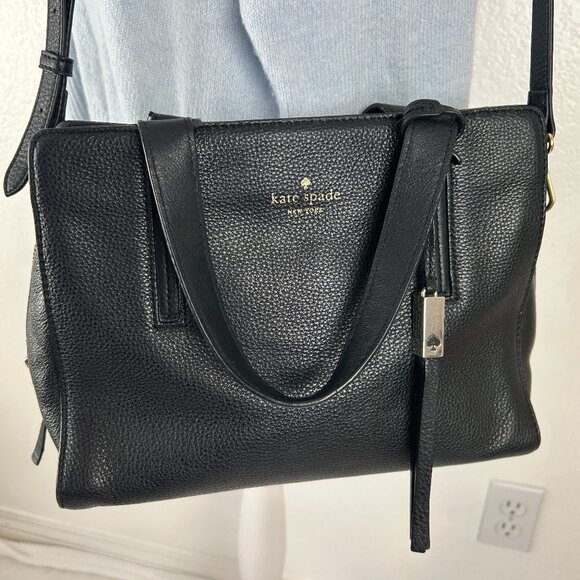 Kate Spade Dominique Street Satchel Bag Black Pebbled Leather Crossbody Medium - Picture 1 of 10